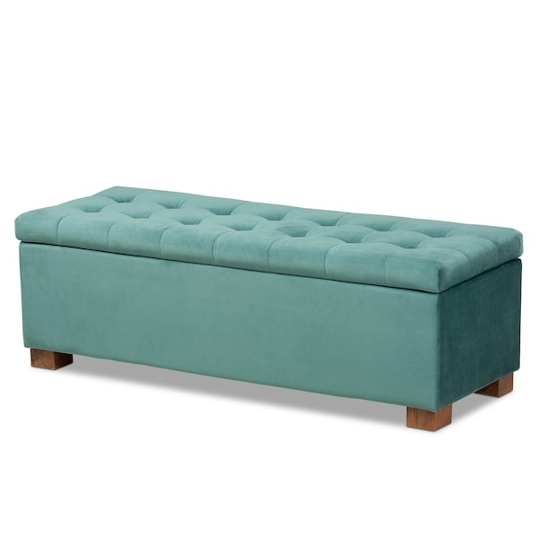 Baxton Studio Roanoke Teal Blue Velvet Upholstered Grid-Tufted Storage Ottoman Bench 160-9930 - main